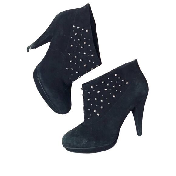 BCBGeneration Black Suede Silver Stud Studded Boot Booties Stiletto Heels 9 - Picture 3 of 7